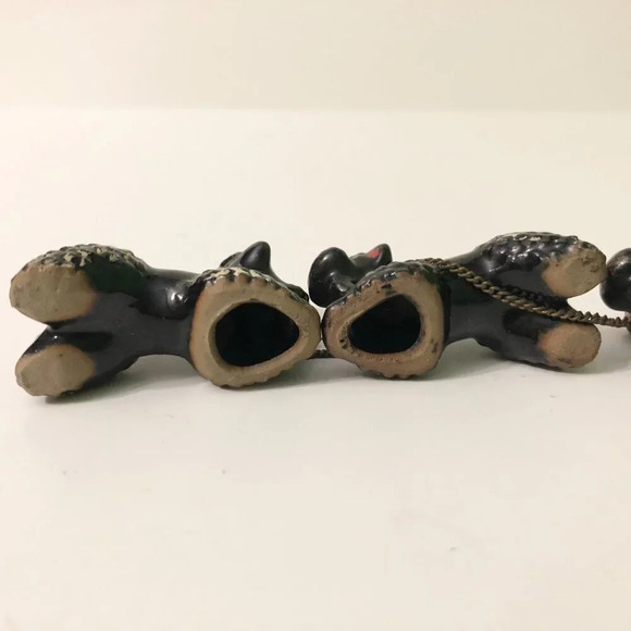 Vintage 60s Redware Poodle Family Set Mom Pups Black White on Chains Japan Flaws - Picture 15 of 16